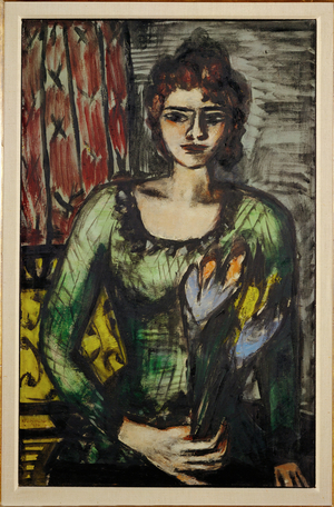 Portrait of Quappi (Beckmann's second wife Mathilde) with green sweater, 1946 (painting on canvas)