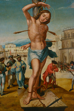 The Martyrdom of Saint Sebastian, detail, 1536-1539 (Oil on oak panel)