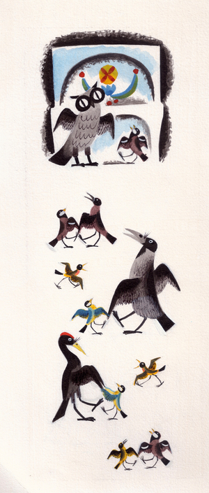 Illustration from 'The Sparrow Built It' by Ludmila Podyavorinskaya, 1975 (gouache on paper)