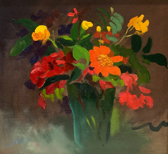 Cassia & Tithonia (oil on board)