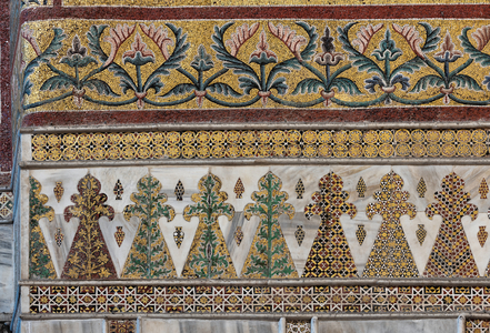 Mosaic decoration with little palm tree motifs. This 12th century mosaic of Arab-Norman style, it is among the oldest and most intact ones of the cathedral (mosaic)