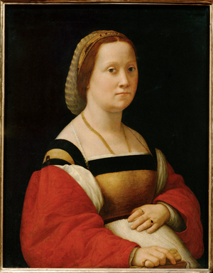 Portrait of a pregnant woman (painting on wood)