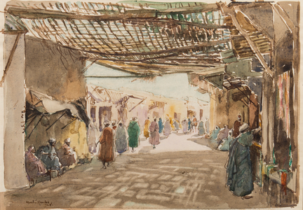 A Souk at Fez, 1928 (ink & w/c on paper)