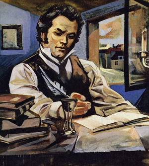 Schubert was a genius but no publisher in Vienna wanted to buy his music (colour litho)