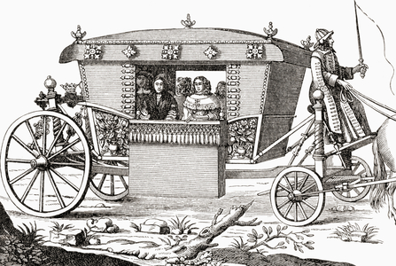 A coach dating from about 1650.  From A First Book of British History published 1925.