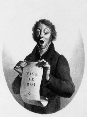 The cry of the France, at time of Louis XVIII (1814-1824, Restauration), engraving by Hourdin after Noel