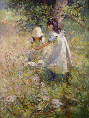 Picking Wild Flowers (oil on canvas)