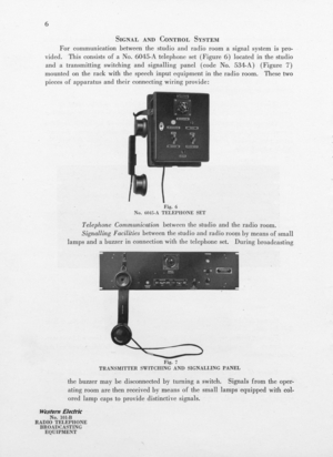 Western Electric Company's Signal And Control System Showing A Model Number 6045-A Telephone Set In A Studio, As Well As A Code Number 534-A Transmitting Switching And Signaling Panel In A Radio Room