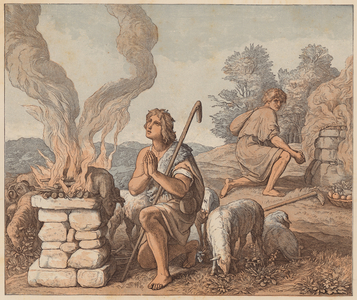 The Offerings of Cain and Abel, Genesis, IV, 3, 4 (coloured engraving)