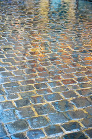 Square stone blocks on a floor with a reflection on the shiny surface, Beirut, Lebanon (photo)