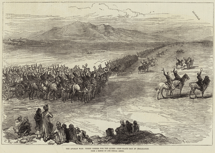 The Afghan War, Three Cheers for the Queen, New-Year's Day at Jellalabad (engraving)
