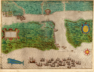 Augustine  from Drake's West Indian Voyage 1585 - 86, pub. 1589 (hand coloured engraving)