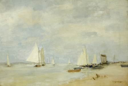 Yachts in the Cutting (oil on canvas)