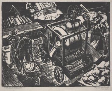 Cement Mixers, c.1933-1934 (lino cut)
