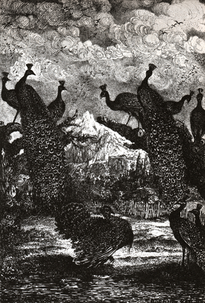 Peacocks, dated 1868, printed in the magazine L'Oeil in May 1955 (engraving)