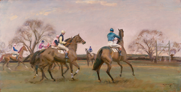 At the Start of a Steeplechase (oil on board)