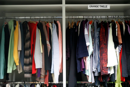 House run by French NGO Cimade, Second hand clothing for poor people, Strasbourg, France.