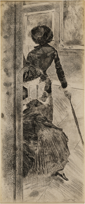 Mary Cassatt at the Louvre: The Paintings (Delteil 29; Reed & Schapiro 52), circa 1879-80. (etching on imitation Japan paper)