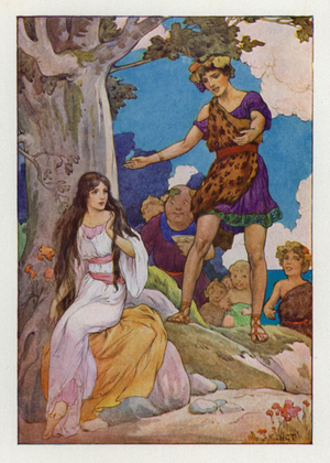 Poor, lost weeping Ariadne (colour litho)