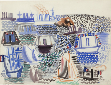 Boats in Le Havre, 1922 (gouache on paper)