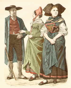 Alsace fashion, 19th century (copper plate print)