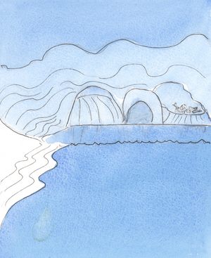 The soul full of God's grace was represented by a soft-sloping beach, washed by the warm sea, 2004 (w/c on paper)