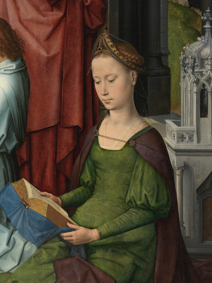 St. Barbara, detail of the central panel of the Triptych of Saint John the Baptist and Saint John the Evangelist, 1474-79 (oil on panel) 