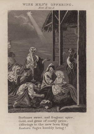 Wise men's offering, Matthew II, ver 11 (engraving)