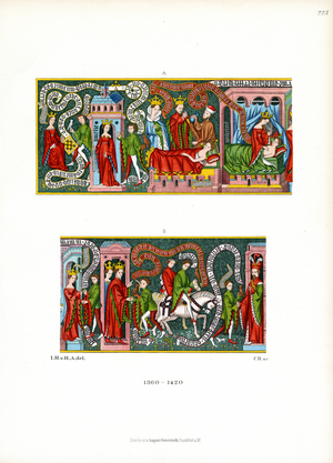 Medieval Book Illuminations with Court Scenes (1360-1420), Parts A and B (chromolitho)