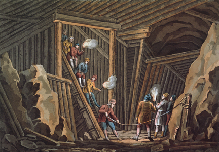 Salt Mine in Hallein (colour litho)