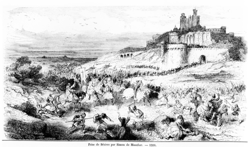 The capture of Béziers by Simon de Montfort on July 22, 1209 (engraving)