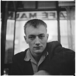 Ralph Rumney, portrait of artist and husband of Pegeen Guggenheim, daughter of Peggy Guggenheim, Soho, London, UK, mid 1950's (b/w photo)