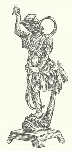 Bronze statue of Kui Xing, Chinese god of literature (engraving)