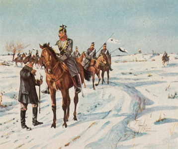 Reconnaissance ride, 1870/71 (enhanced colour litho)