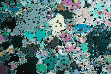 Ice crystals in a core reflect colors at different angles, 1970s (photo)