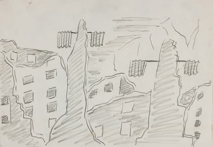 'Hamburg… just shells of buildings with radiators sticking out on either side of the remains of a wall…', 1945 (pencil on paper)