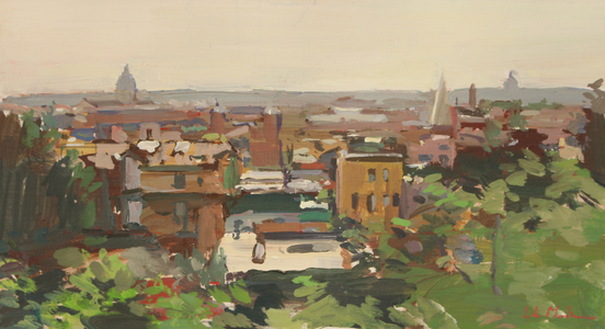 Rooftops, Rome, 2016 (oil on board)