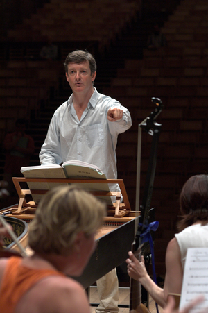 Harry Bicket - portrait of the English conductor performing with the Britten-Pears Orchestra at Snape Maltings during the Aldeburgh Festival, June 2005