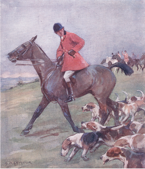 Meanwhile the 'untsman makes his cast, from Mr Jorrocks' Lectors published by Hodder & Stoughton, 1910 (colour litho)