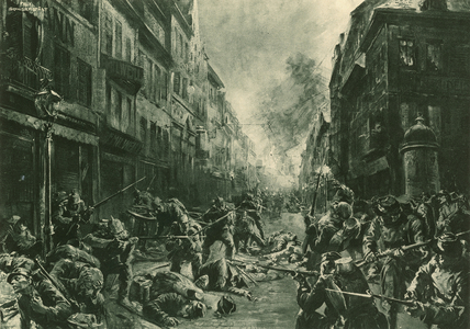 Battle at night in Mulhausen (litho)