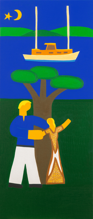 India with her Beloved Father, 2022, (oil on linen)