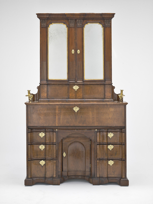 Secretary cabinet, 1732 (walnut, holly, mirror glass & brass)