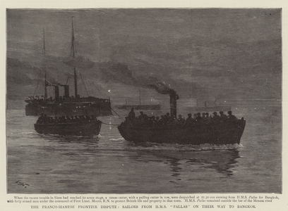 The Franco-Siamese Frontier Dispute, Sailors from HMS "Pallas" on their Way to Bangkok (engraving)