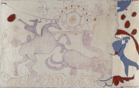 Bullfighting; La Tauromachie, 1964 (felt tip pen on linen partially embroidered with coloured wool)