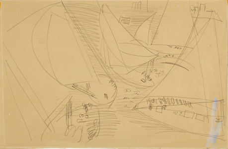 Regatta, (pencil and gouache on paper)