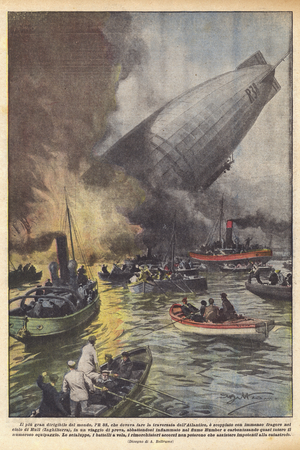 The largest airship in the world, the R 38, which was to make the crossing of the Atlantic  (colour litho)