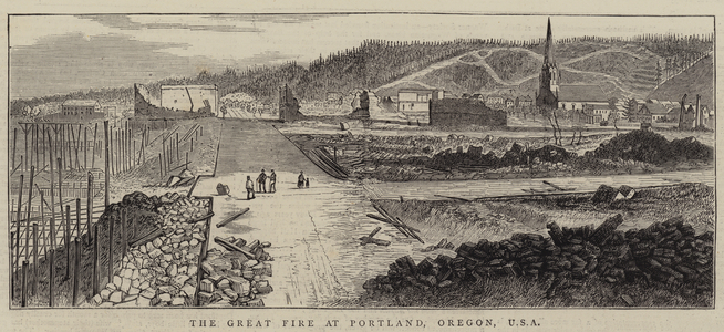 The Great Fire at Portland, Oregon, USA (engraving)