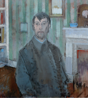 Figure (by Fireplace) Self-Portrait, 1975 (oil on canvas)