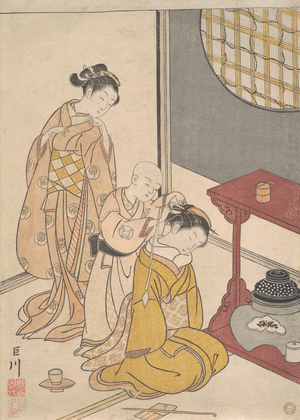 Night Rain at the Double-Shelf Stand, c.1766 (woodblock print)