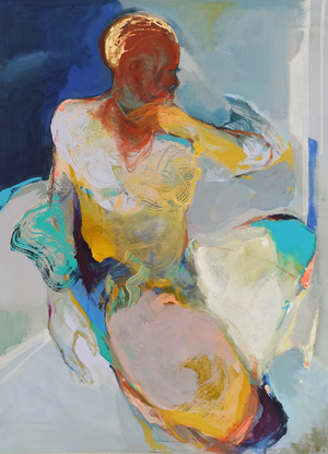 Caught In The Moment 2, 2021 (acrylics, pastels and gold leaf on canvas)